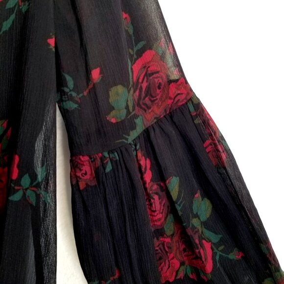 Paige Emilia Top Size L Black Multi-Joplin Rose Sheer NWT Floral Balloon Sleeves - Picture 7 of 16
